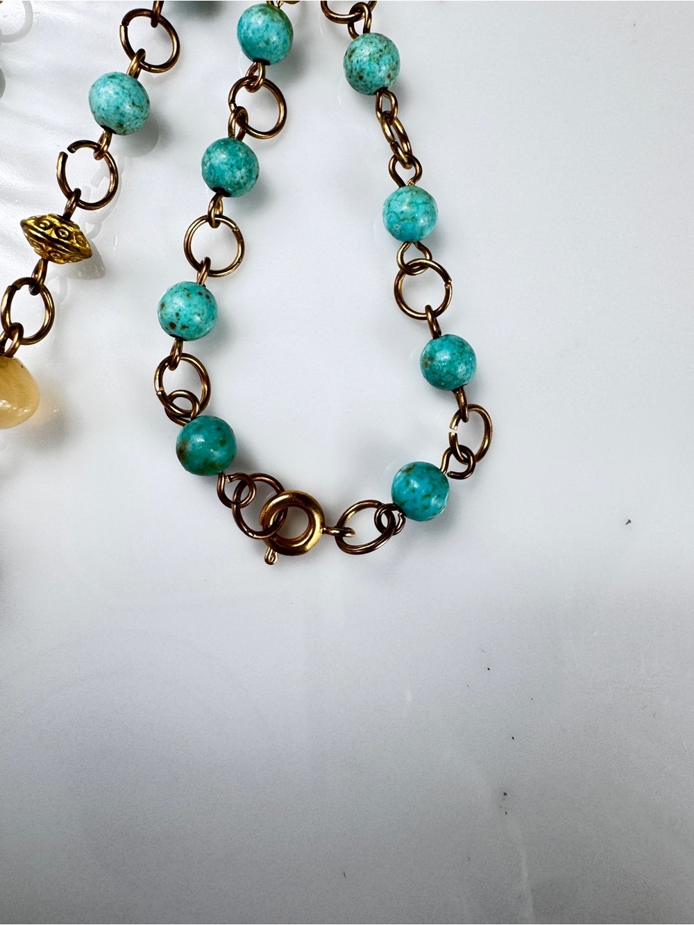 Handcrafted Turquoise Bead and Golden Agate Pendant Necklace - Picture 4 of 6